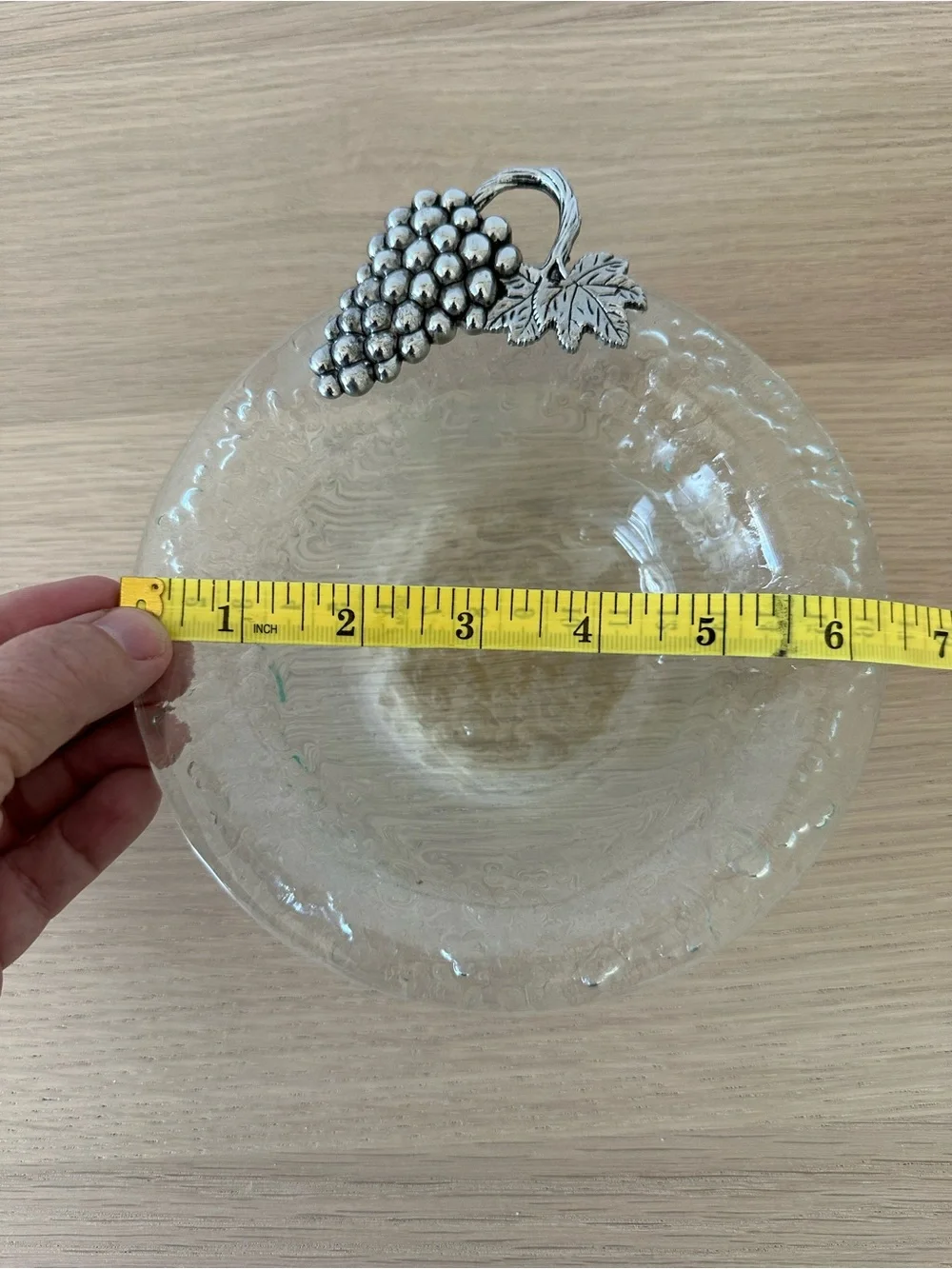 Glass Serving Bowl with Decorative Grape Handle